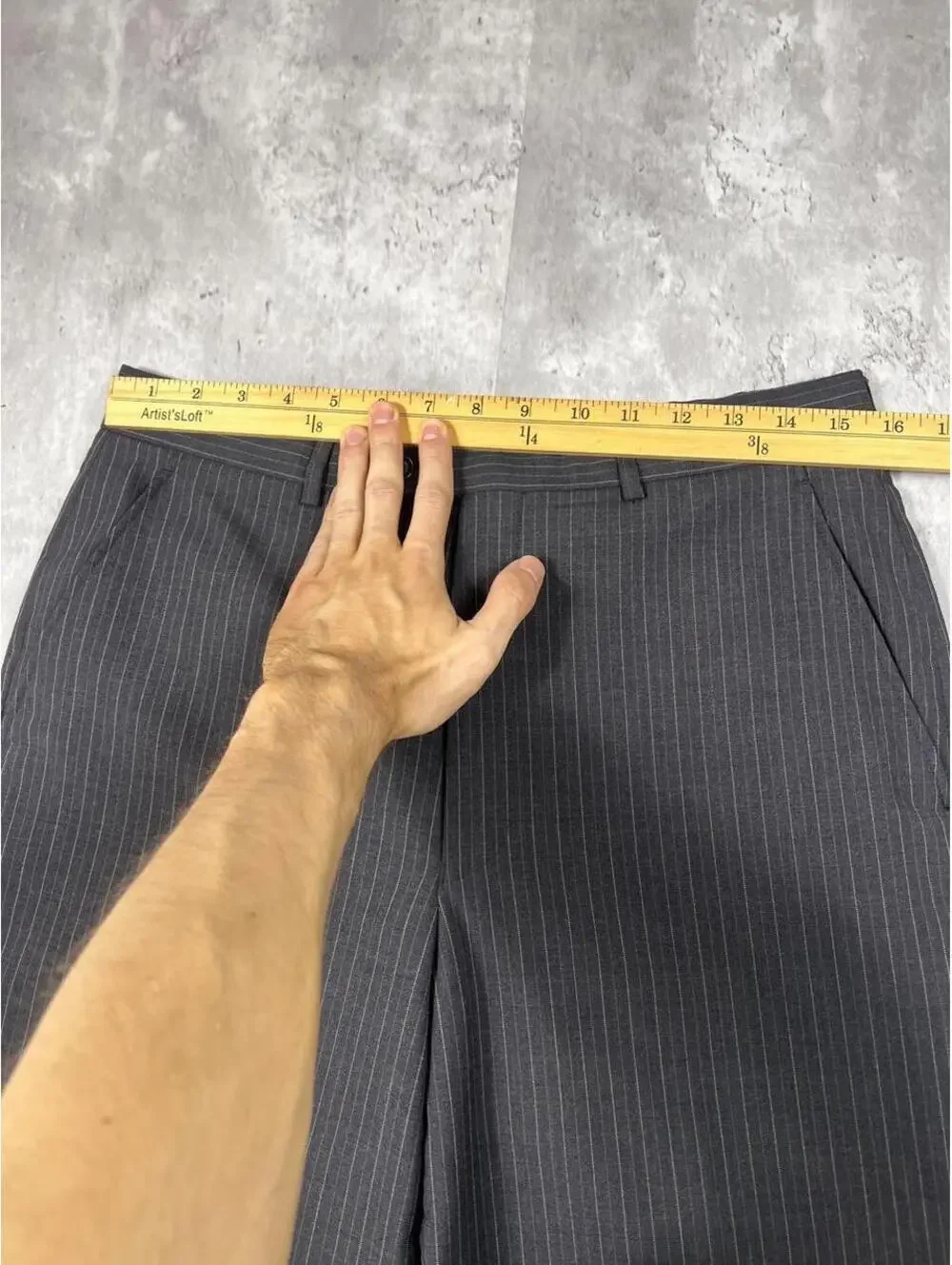 Vintage Pinstripe Dress Pants Charcoal Grey Pleated Trousers Tailored